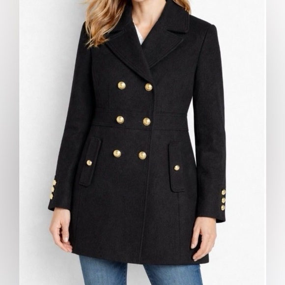 LOFT Jackets & Blazers - LOFT Sz 8P Black Double-Breasted Women’s Pea Coat with Gold Buttons